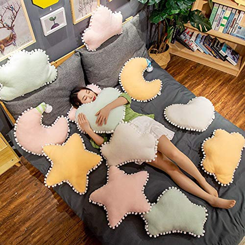 MEDFL Schneebälle Plüschkissen Bonbonfarben Wolke Krone Mond Stern Herzförmiges Kissen Zimmer Kinderbett Dekor Bettwäsche 40 cm * 40 cm Gelbes Herz