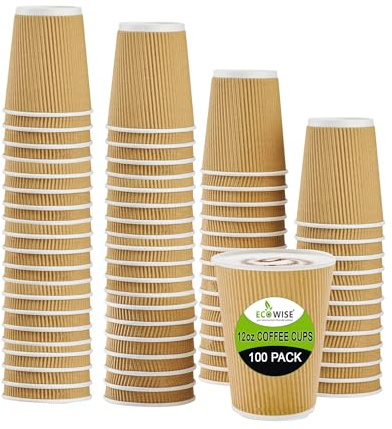 EcoWise | 100 X 12 Oz Ripple Cup | 340 ml | Brown | Kraft - 3 Ply | 100% Natural and Recyclable | Eco-Friendly | Drinking | Hot Coffee, Tea, Cappuccino & Cold Drinks | Disposable - By Best House