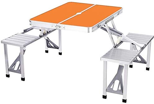 Generic Tische, Stühle, Aluminium, Camping, Outdoor, tragbar, zusammenklappbar, Picknick-Koffer, Hocker mit Sonnenschirm-Loch (Size : Orange)