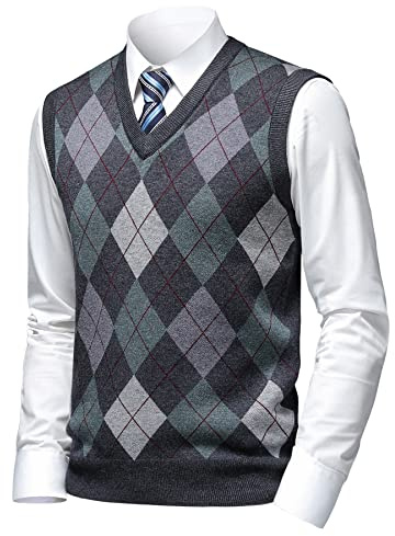 Herothorn Gilet Maglia da Uomo con Diamante Spesso Argyle Maglieria Senza Maniche Maglione Cardigan Scollo a V Smanicato Pullover Panciotto Canotte con Bottone