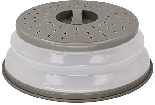 Faltbare Mikrowellen-Spritzerabdeckungen für Lebensmittel, mikrowellengeeignet, leicht zu greifender Deckel und Lebensmittelsieb, BPA-frei und spülmaschinenfest, 26,7 cm, grau – von RamPro
