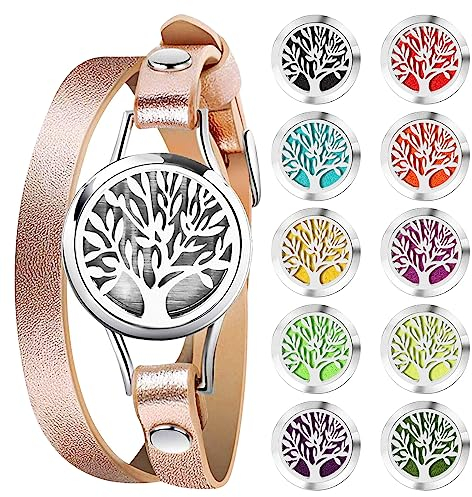 PHOGARY Aromatherapie Armbänder, Armreifen, mit Lederarmband für Valentinstag, Muttertag, Geburtstag, Geschenk, Baum A