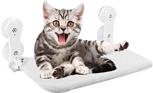 Foribyw Cat Window Perch 45x30cm Foldable Cat Bed Hammock with Detachable Pad, Strong Suction Cups, Holds Up to 15kg, Gray