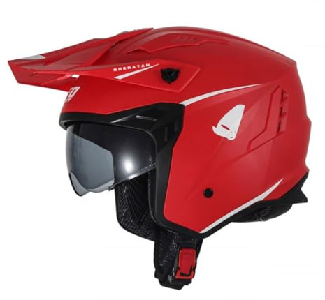 Sheratan Jet Helmet with Retractable Sun Visor Trial Street Scooter Motorcycle Matt Red (XL)