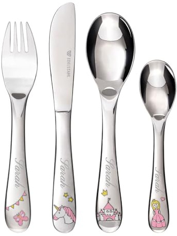 Ocadeau Set 4 cubiertos princesa personalizados – Nombre, regalo niña