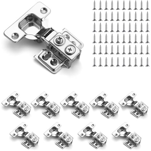 Kyraton Bisagras para armario, Bisagras de cierre suave superpuestas de acero inoxidable para gabinetes de cocina, bisagras de puerta de cierre automático de 1/2 pulgada con tornillos de montaje