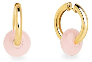 SINGULARU - Pendientes Aro Carmen True. Acero o Latón con Baño en Oro de 18 Kt y Piedra natural. Joyas Para Mujer.