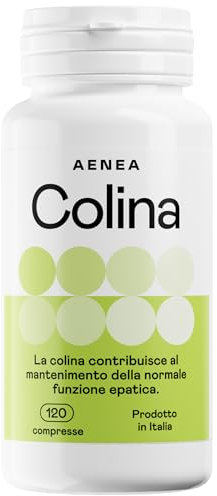 Choline Bitartrate 120 cps Dosage élevé (1200 mg), Fourniture de 4 mois - Action purifiante - Maintien normal fonction hépatique - bien-être foie métabolisme gras - Fabriqué en Italie - Aenea