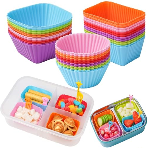 Silicone Cupcake Muffin Baking Cups Liners, 24 Pack Reusable Non-Stick Cake Molds Sets Bento Box