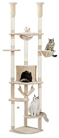 PAWZ Road Katzenturm für große Katzen, Katzenhaus mit Sisalüberzogenen Kratzbäumen und Pads Katzenbaum (Beige)