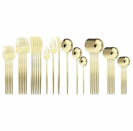 GeRnie 36 pezzi Set di posate in oro nero in acciaio inossidabile 18/10 stoviglie in oro casa occidentale cucchiaio forchetta coltello da bistecca stoviglie Set da tavola (Color : Champagne)