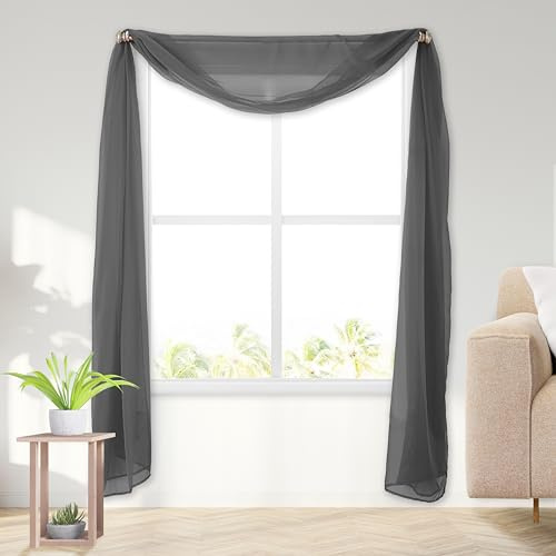 Elegant Comfort Lightweight Sheer Voile Window Scarf Valance - 216 Inch Long - 1 Panel Sheer Curtain for Living Room, Event Decor, Bedroom, (1 Piece) 55 X 216'' Long, Gray