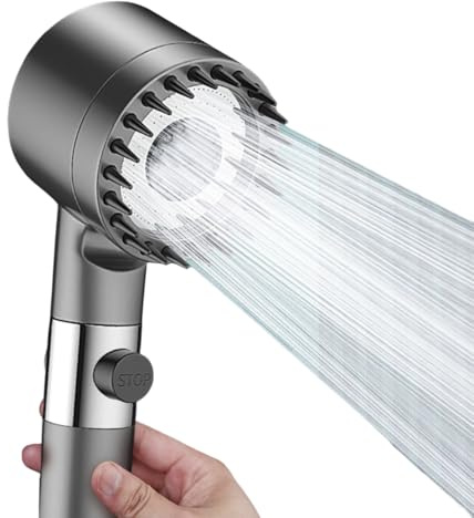 Shower Head, Hard Water Filter Shower Head with High Pressure, 3 Spray Modes, Massage Brush, Power Handheld Spa-Like Bathroom Shower Heads for Home Hotel Hard Low Pressure Water