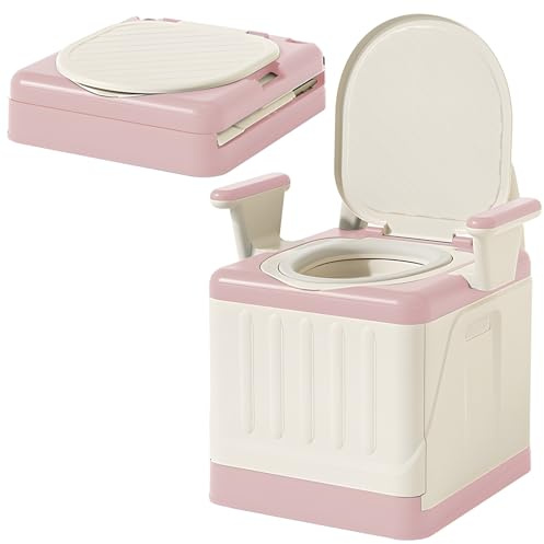 Chaise Percée, Pot de Chambre Adulte avec Couvercle, Chaise de Toilette avec Accoudoirs Amovibles et Backrest, pour Personnes âgées, Handicapées, Femmes Enceintes (pink)