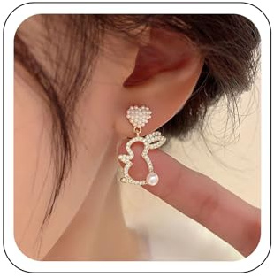 Wendalern Süße Hasenbär-Ohrringe Perle Strass Hasenohrringe Kunstperlencluster Herz Ohrstecker Diamant Cz Hasenumriss Tropfenohrringe Hochzeitsschmuck Schmuck Für Frauen Mädchen