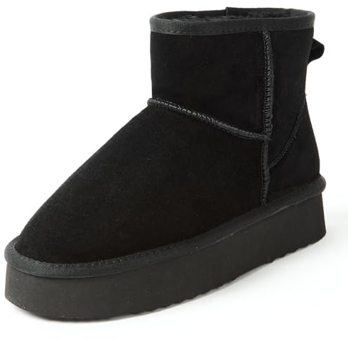 Shenduo Zapatos Invierno - Botas de Nieve Calientes con Plataforma de Piel Impermeable de Caña Baja para Mujer D9318 Negro Talla 39