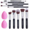 PORTENTUM Brochas de Maquillaje profesional - Set 10+2 Piezas - Sheglam para Base Polvos Colorete Contorno, con Esponjas