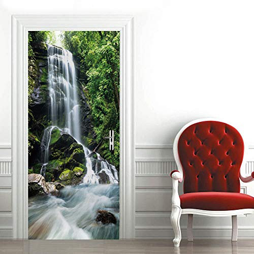 3D Türtapete Türaufkleber Selbstklebend Türfolie Poster Fototapete Türbilder Türtattoos Wasserdichte Tür Stickers für Kinderzimmer Wohnzimmer Badezimmer 100x200 cm Wasserfall-Landschaft