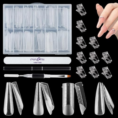 96 Stücke Dual Nail Forms Set 4 Formen Nagelverlängerung Verlängerung Nagel Gel Formen 12 Größe Nail Tips Dual Tips Nägel Set mit Dual-Ended Nagel Pinsel Nagelspitzen Clip Nagelfeile für Polygel Tips