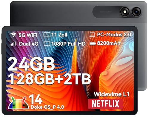 Blackview Tablet 11 Inch Tab90 Android Gaming Tablet 4G LTE + 5G WLAN 24GB (8+16) RAM 128GB ROM (2TB TF) 8200mAh 5MP + 13MP Unisoc Tablets Octa-Core, Face ID/GMS/GPS/3.5 mm Headphone Jack/BT5/Widevine