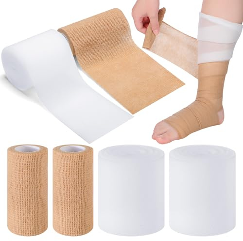 Geiserailie 4 Pcs 2 Layer Compression Bandage System Swelling Wraps for Legs Compression Wraps Lower Leg System Foam Bandage for Leg Swelling