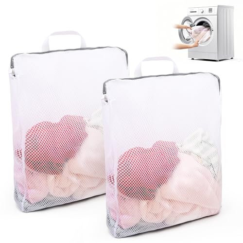 2 Stück Wäschenetz Groß für Waschmaschine, Wäschesack Reise mit Griffen, 50 x 60 cm Wäschebeutel mit Reißverschluss, Haltbar Laundry Bag für Unterwäsche, Höschen, Pullover, Schals