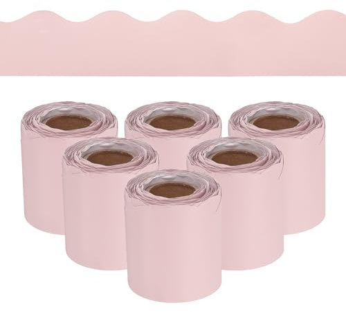 QUARKZMAN 6 Rollos de Borde para Tablón de Anuncios 196.8 Pies Borde Festoneado Decorativo Enrollable para Decoración de Tablón de Anuncios en Casa, Aula, Oficina, Rosa