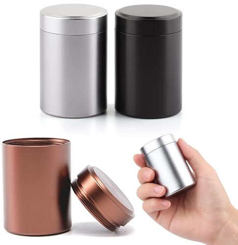 FDRJKN 3 Pcs Smell Proof Container, Aluminum Storage Jar, Portable Small Airtight Container Bottle, Vacuum Container Mini Metal Sealed Can For Tea, Coffee, Sugar, Biscuits, Spices, 60 Ml*3