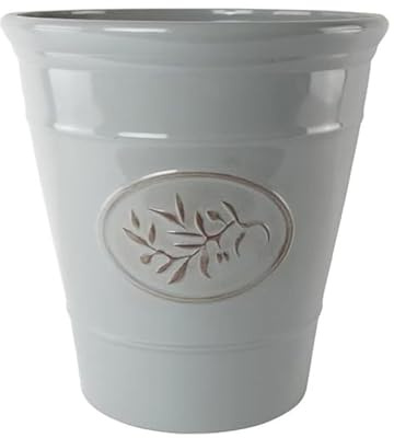 Fyne-Finds Plastic Classic Olive Grey Planters, Saucers, Trough and Wall Plant Pot Long Lasting Flower Garden Indoor Outdoor Planter Cover Weather, Frost Proof Glossy Effect (30cm Planter Round)