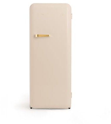 CREATE / RETRO FRIDGE 150 GOLD/Réfrigérateur sable avec poignée dorée et congélateur 281L / 102W, faible consommation, 150 cm, 3 étagères, régulateur de température, 60x60x150 cm