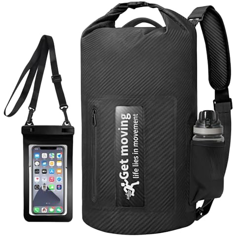 ENONEO Dry Bag wasserdichte Tasche 10L 20L 30L Ultraleicht Dry Bag RollTop Wasserdichter Beutel Rucksack Kajak Rafting Wasserfester Packsack (10L, Schwar(Mit wasserdichter Handytasche))