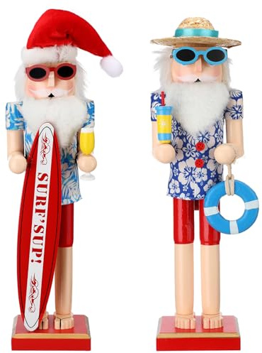 RattanView 15 Inch Christmas Nutcrackers Decor Large Hawaii Surfer Santa