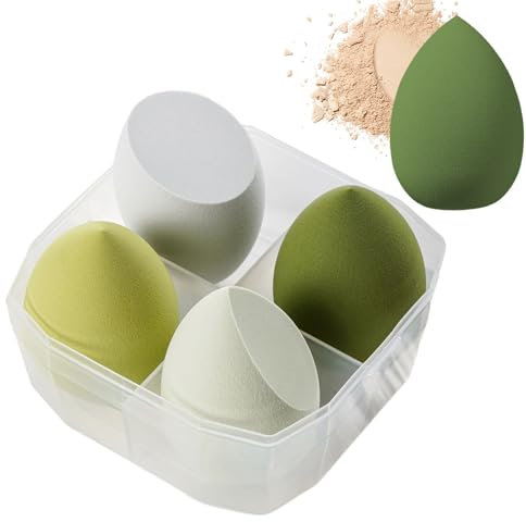 Lot de 4 éponges de maquillage multicolores avec boîte couverte, poudreuses avec œuf éponge pour maquillage du visage, éponge de beauté pour liquide, crème et poudre