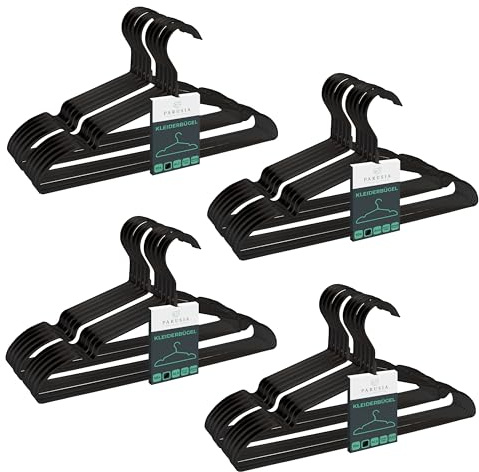 Parusia Kleiderbügel Metall schwarz, 42cm breit, 1cm stark, rostfrei, formstabil, zur platzsparenden Kleideraufbewahrung & Organisation von Kleiderschrank, Kleiderständer, Clothes Hanger (40)