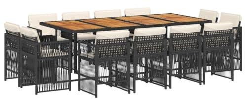 vidaXL Matgrupp för trädgården med dynor 13 delar svart konstrotting, uteplatsmöbler, matbord och stolar, trädgårdsbord med stolar, trädgårdsmöbler