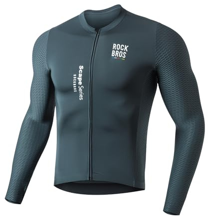 ROCKBROS Road to Sky långärmad cykeltröja för män, cykelkläder cykeltopp för män, andningsbara och snabbtorkande löparutrustning XS-XXL, Grå, XXL