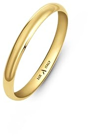 Amberta Alliance de Mariage en Or 14 Carats pour Femme et Homme | Bague de Couple en Or Blanc ou Jaune Véritable | Bague Simple Polie de Qualité Supérieure: Alliance en Or Jaune 2 mm Taille 58.9