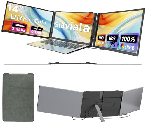 Laptop Screen Extender 0.17 Ultra-Thin, 14 1080P FHD IPS Portable Monitor, Triple Screen Laptop Monitor Extender for 13-17 Laptops, Plug & Play for Mac/Android/Chrome