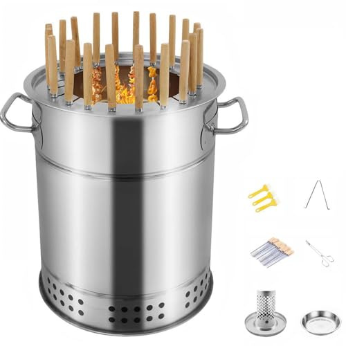 DEEguess FûT à RagoûT Monocouche Suspendu sans FuméE en Acier Inoxydable, Peut Contenir 28 Brochettes De Barbecue, Barbecue Polyvalent à 360°, Adapté Aux Pique-Niques en Camping,7-pcs