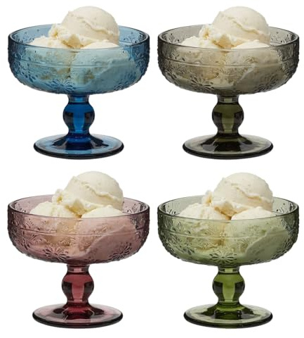 Dibor Glass Bowl Set of 4 Footed Dessert Sundae Glasses Dishwasher Safe