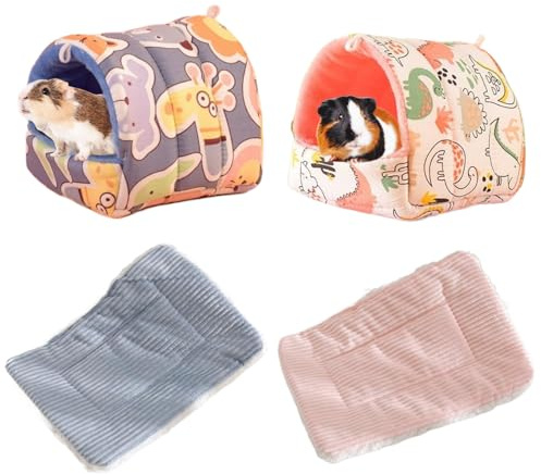 4-Teiliges Meerschweinchen Haus, Bequem Und Waschbar Meerschweinchen Bett, Sicheres Zuhause Für Nagetiere – Geeignet Für Zwergkaninchen, Chinchillas, Hamster, Igel, Frettchen Und Eichhörnchen