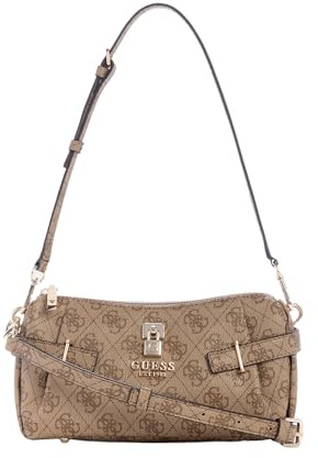 GUESS Umhängetasche Schultertasche Yesba Mini Top Zip Bag Latte Logo hellbraun