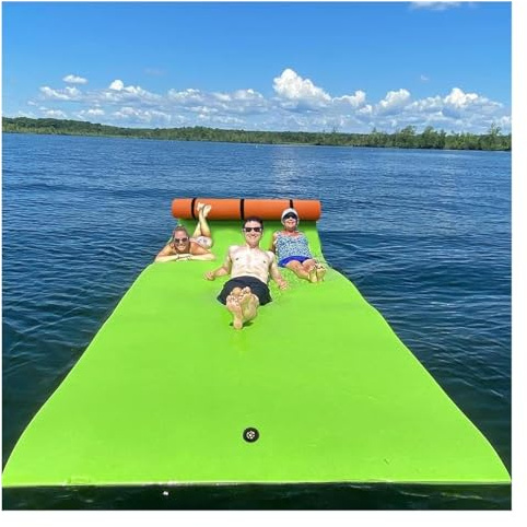 Flytande vattenmatta, flytande vattendyna med rullad kudde, skummatta for vattenaktiviteter och avkoppling(Green,550 * 183cm)