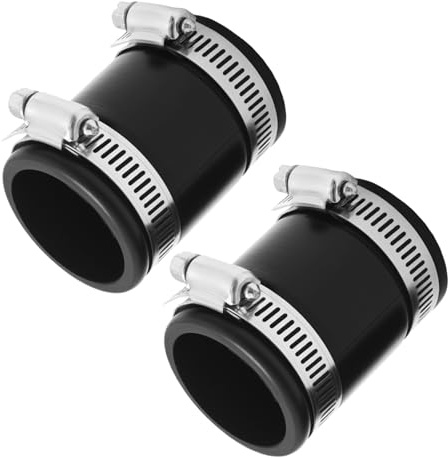 Ollanoos 2PCS Flexible PVC Pipe Couplings, Black Rubber Pipe Connectors with Stainless Steel Clamps, Suitable for Sewers, Drains, and Ventilation Systems