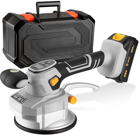 DEKOPRO 20V Fliesenrüttler, 8500 U/min, Fliesen Vibrationsgerät mit 145MM Saugnapf, 10-Stufige Geschwindigkeitsregelung, Akku und Werkzeugkasten - für Boden Fliesen Wand Installation