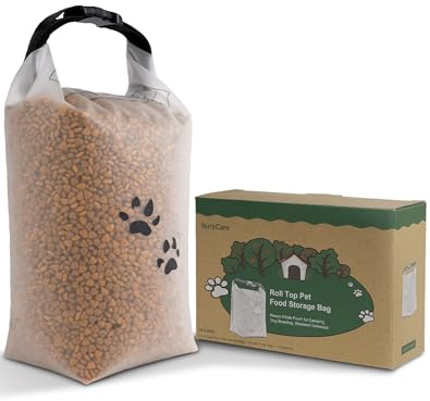NursCare Pet Food Storage Bag with Roll-Top Closure for Traveling, Camping, Boarding, 14 cups with 195 Dog Poop Bga, L.