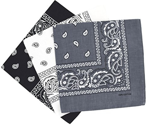 Set mit 3 Bandanas, Paisley, für Damen und Herren, 57 x 57 cm