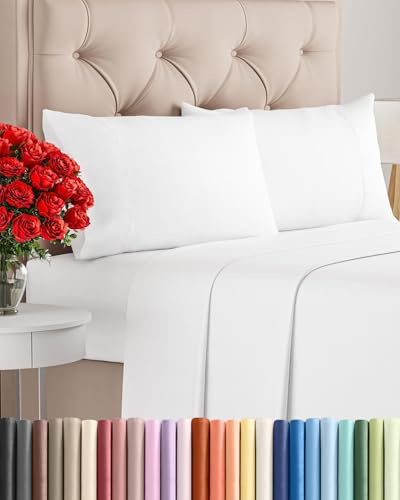 Twin 4 Piece Sheet Set - Comfy, Breathable & Cooling - Soft Hotel Luxury Bedding for Women, Men, Kids, Teens & Children - 1 Flat & 1 Fitted Sheet & 2 Pillowcases w/ Deep Pockets - Wrinkle Free - White