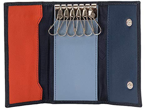 DUDU Klassische mehrfarbige Schlüsselmappe in Leder mit 6 Haken Navy