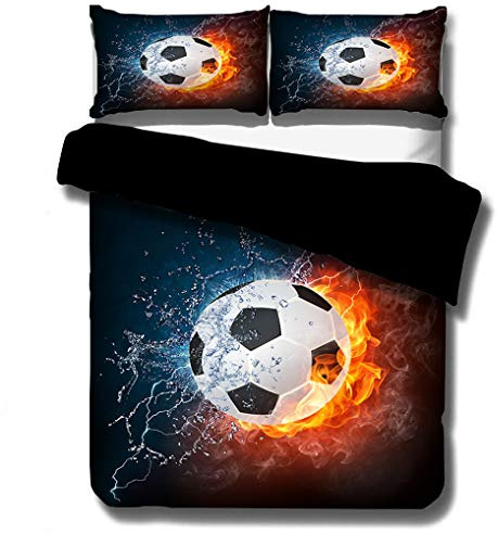 Parure de lit 140x200 Enfants 1 Personne Housse de Couette Basketball Football Volleyball Rugby Yin Yang Eau et Feu Foudre Impression Literie Garçon Fille Lit Simple